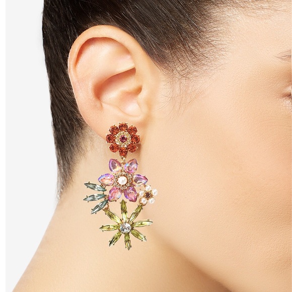 Gold-Tone Multicolor Flower Drop Earrings - Picture 2 of 3